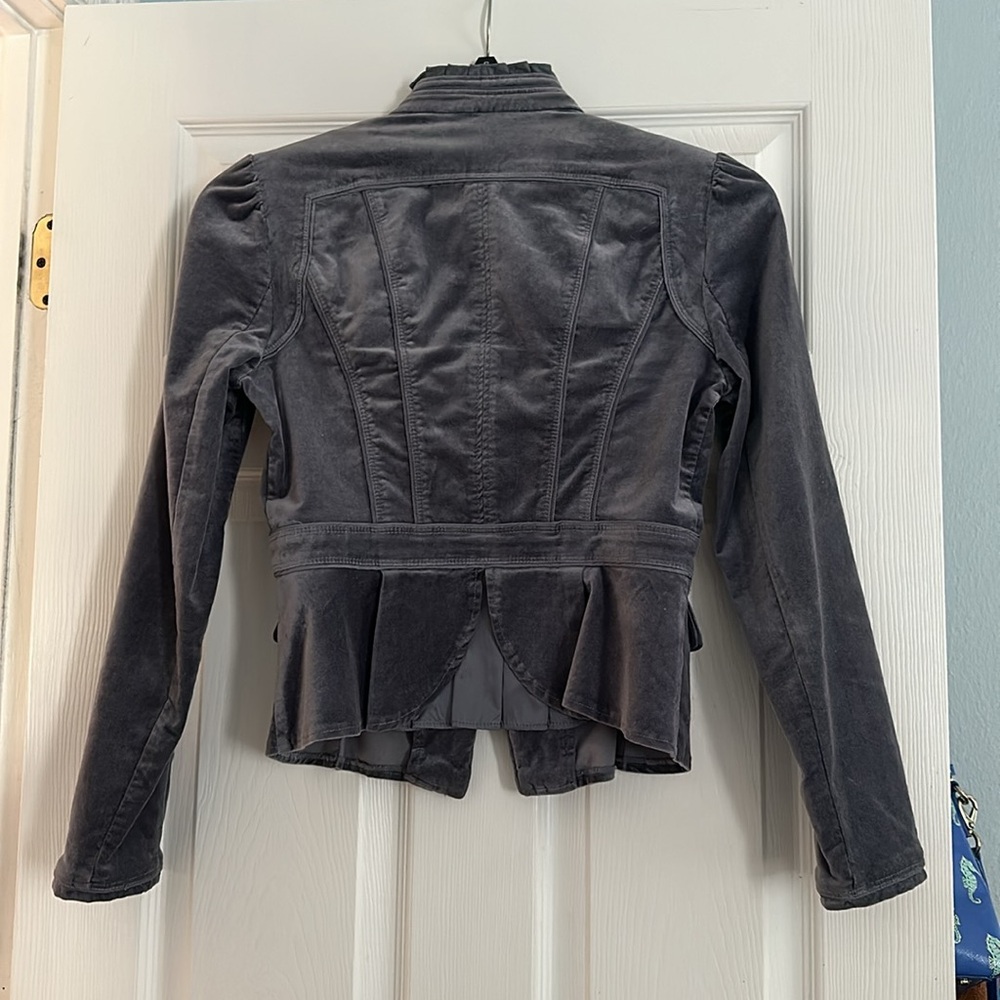 White House Black Market Velvet Blazer Gray/Blue Sz 4 - Picture 2 of 5